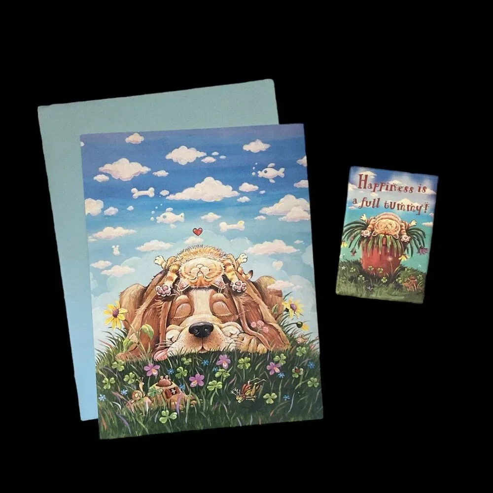 Leanin Tree Greeting Card & Magnet Set LAZY DAY AFTERNOON Cat Dog Gary Patterson